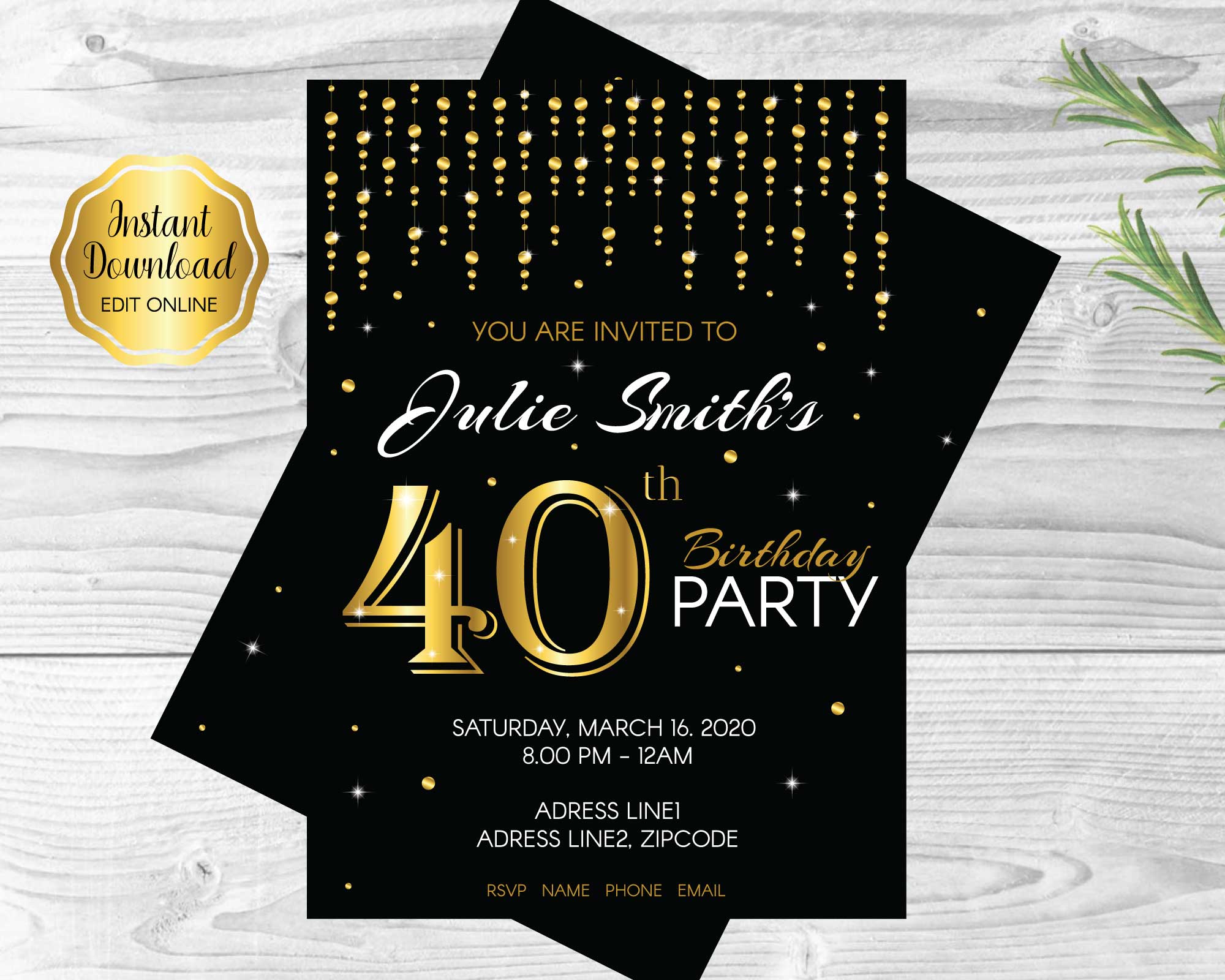 40th Birthday Party Invitation Classic Design – Funtastic Idea